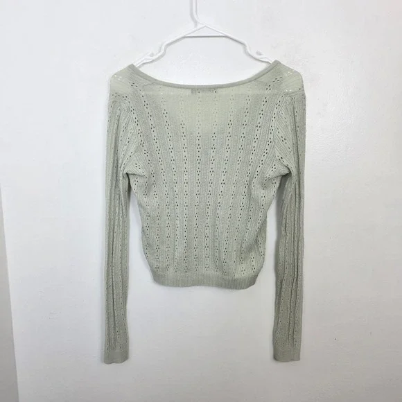 Brandy Melville Pastel Green Dainty Eyelet Open Knit Front Tie Cardigan Size M - Picture 7 of 8